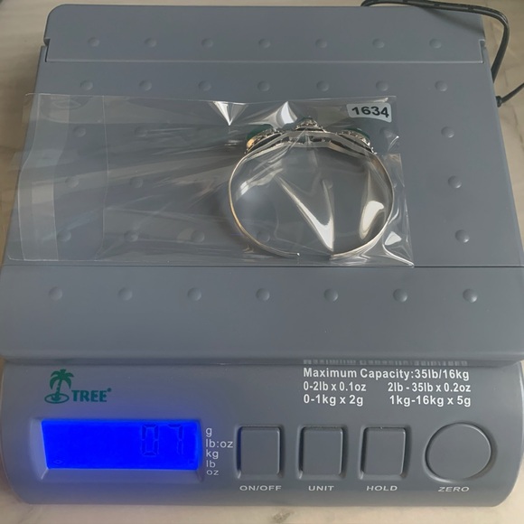 1634 Green and Silver Filigree Bracelet with Faux Malachite Stones - Picture 2 of 2